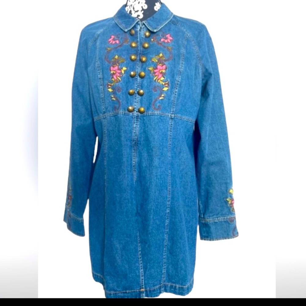 Acacia Embroidered Denim Jacket with Floral Accents